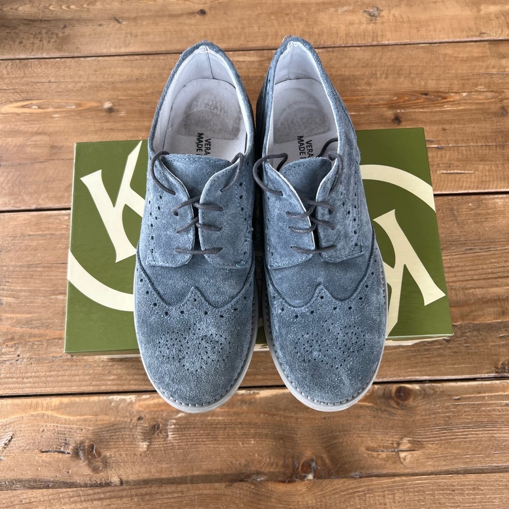 Kids Boys Suede Dress Shoes with laces & Rubber Sole - Blue/grey - Size 38 - Picture 2 of 13